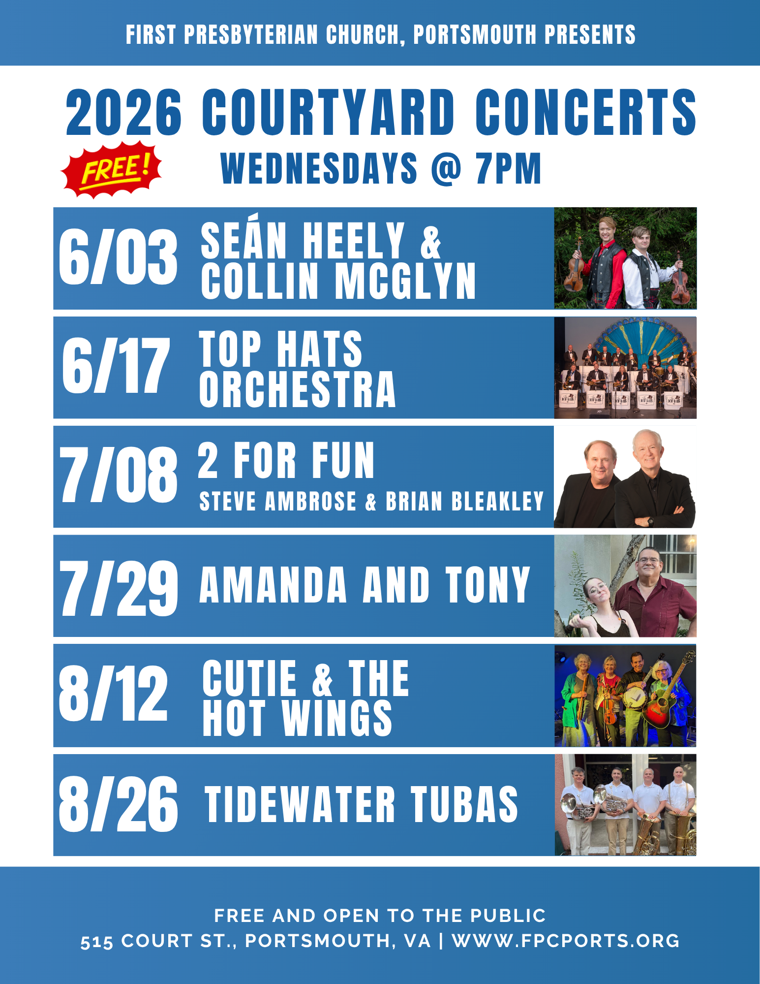 2026 Courtyard Concert Schedule